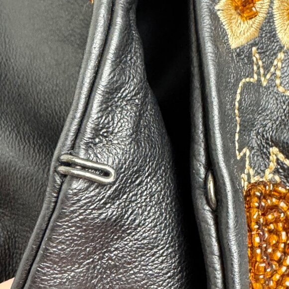 Pamela McCoy Black Leather Jacket Embroidery Beaded Women's Medium Boho Casual - Picture 13 of 13